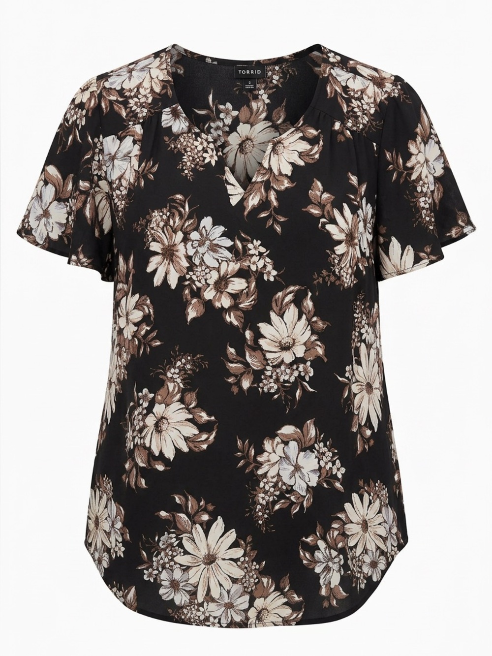 Torrid Black and Cream Floral Blouse